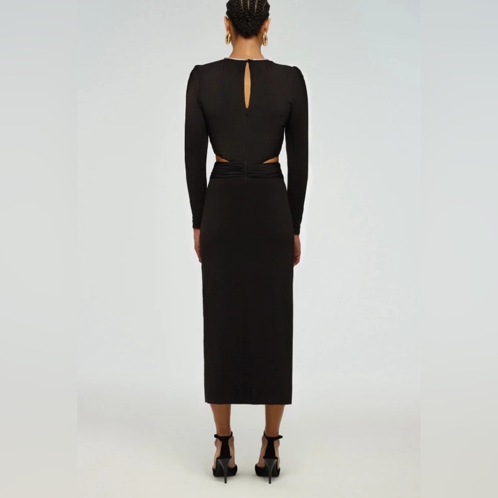 SELF-PORTRAIT Long Sleeve Cut-Out Rhinestone Black Jersey Midi Dress - Picture 2 of 10